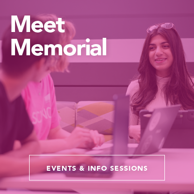 Graphic of smiling student with text "Meet Memorial"